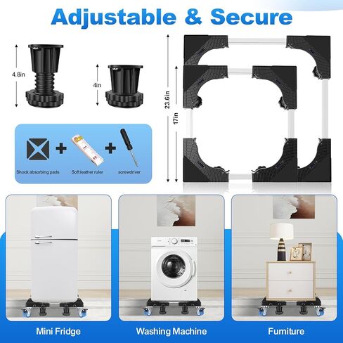 Mobile Mini Fridge Stand with 4 Locking Swivel Rollers, Universal Adjustable Appliance Mover Cart for Portable Washer AC Dehumidifier Furniture Dolly Base 17.7-26.7 in W 340LBS Black in Saudi Arabia
