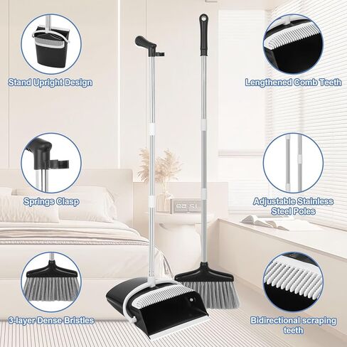 Broom and Dustpan Set Lightweight Lobby Broom and Dust Pan Combo with Long Handle Outdoor Indoor for Home Kitchen Room Office in Saudi Arabia