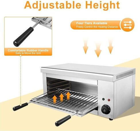 2000W Electric Cheese Melter Grill - Commercial Salamander Broiler for Beef, Chicken & Steak - Indoor Stainless Steel Cooker, Temp 50–300°C, Ideal for Home & Restaurant Cooking in Saudi Arabia