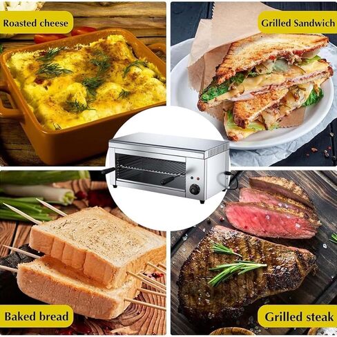 2000W Electric Cheese Melter Grill - Commercial Salamander Broiler for Beef, Chicken & Steak - Indoor Stainless Steel Cooker, Temp 50–300°C, Ideal for Home & Restaurant Cooking in Saudi Arabia