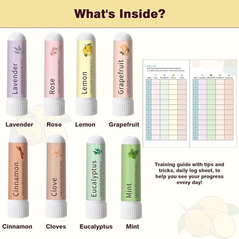مجموعة التدريب على الرائحة لفقدان الرائحة - 8 علاجات بالزيوت العطرية، تدريب حاسة الشم بالليمون والقرنفل والأوكالبتوس والورد - مجموعة إعادة تدريب الرائحة الطبيعية لدعم حاسة الشم in Kuwait