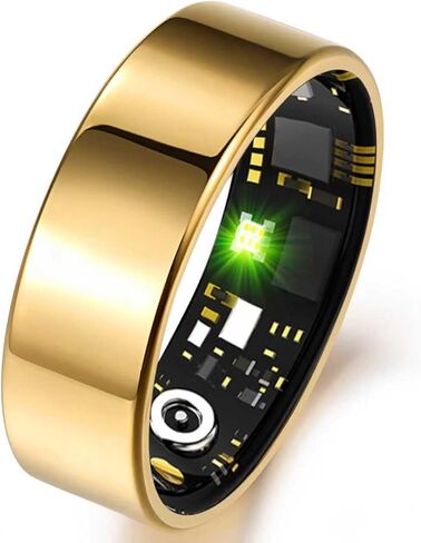 حلقة ذكية لتعقب الصحة للنساء، تعقب النوم ومراقبة النشاط، معدل ضربات القلب، SPO₂، ضغط الدم، بدون اشتراك، حلقة تعقب الخطوات لنظام iOS وأندرويد (ذهبي، 8#) in Kuwait