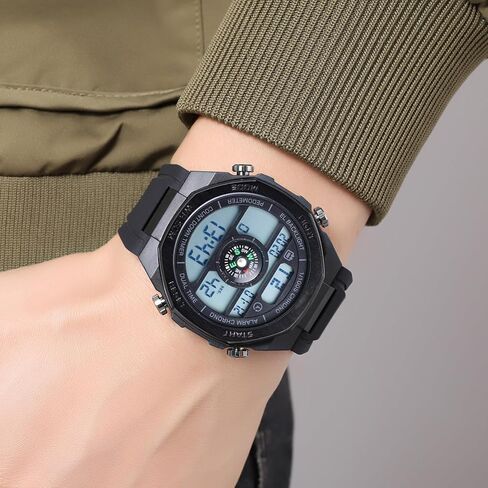 TOOCAT Multifunctional Outdoor Wristwatch (Unisex), 50m Water-Resistant Digital Watch with Step and Calorie Tracking, No Phone Connection Required, No Charging Needed (Black/White) in Kuwait