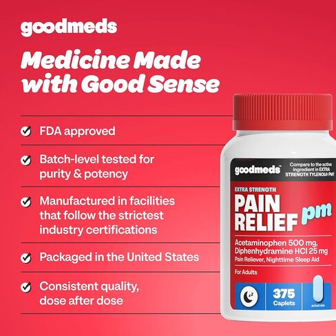 قارنه مع تايلينول بي إم مسكن الألم ومساعد النوم، أسيتامينوفين عام 500 ملغ، سريع المفعول، قوة إضافية للصداع والصداع النصفي والأوجاع | تكوين غير العادة (عدد 375) in Kuwait