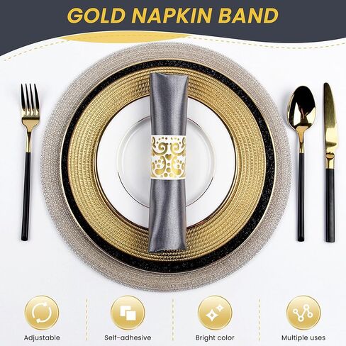Germiwipe Gold Paper Napkin Bands Self Adhesive, 200 Pcs Silverware Wraps Bands, 1.5x4.25 Inch Luxury Paper Napkin Rings for Restaurant, Wedding, Party, Holiday (Shiny Gold) in Kuwait