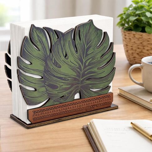 Wooden Napkin Holder Leaves Design Cute Sage Green Monstera Leaf Wood Napkin Holder for Table Paper Napkins Farmhouse Kitchen Dining Restaurant Tissue Dispenser in Saudi Arabia