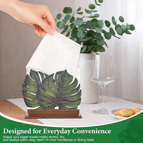 Wooden Napkin Holder Leaves Design Cute Sage Green Monstera Leaf Wood Napkin Holder for Table Paper Napkins Farmhouse Kitchen Dining Restaurant Tissue Dispenser in Saudi Arabia