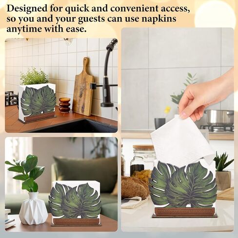 Wooden Napkin Holder Leaves Design Cute Sage Green Monstera Leaf Wood Napkin Holder for Table Paper Napkins Farmhouse Kitchen Dining Restaurant Tissue Dispenser in Saudi Arabia