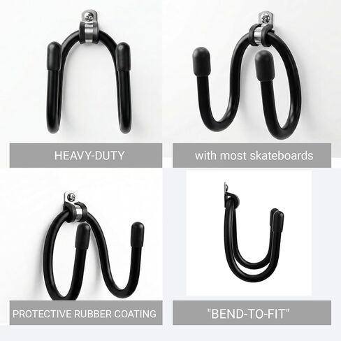 vanpro 2-Pack Skateboard Hook Skateboard Wall Mount & Display Hanger – Flexible W-Style Storage Rack for Longboards, Electric Skateboards, Penny & Cruisers (Black) in Kuwait