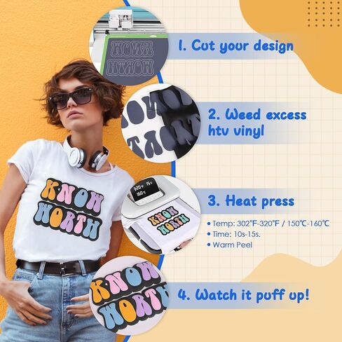 TECKWRAP Puff Vinyl Heat Transfer 3D - 10" x 60" Adhesive HTV Iron on Vinyl for All Cutter Machine Puffy Heat Press Vinyl for Shirts Easy to Cut & Weed (Black) in Kuwait