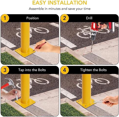 TROPOW Safety Bollard, 4 Packs 36 Inch metal Safety Bollard Post with 16 Anchor Bolts, 4.5 Inch Diameter Steel Safety Bollard for Driveway Barrier, Parking Pole,Traffic Control in Saudi Arabia