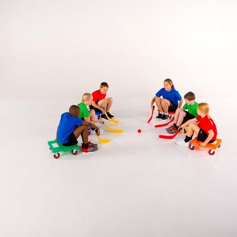 CRAMER Cosom Scooter Board Plastic Hockey Set and Knee Hockey Set for Kids, Carpet Hockey, Hockey on Wheels, Physical Education Equipment, with 12 Short Handled Plastic Sticks, 1 Ball, 1 Puck in Saudi Arabia