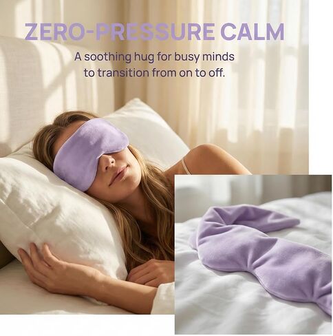 Weighted Eye Mask - Premium Plush Herbal Sleep Mask with 0.5 lb Naturally Lavender Pack for Heat or Cold Use, Contoured Full-Wrap Comfort, 100% Blackout for Rest & Travel (Lavender) in Kuwait