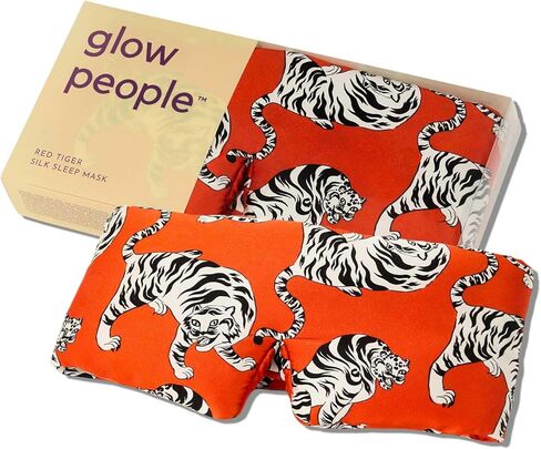 قناع النوم الحريري من Glow People - قناع العين من حرير التوت بنسبة 100% للنوم، تعتيم كامل، ناعم سحابيًا وقابل للتعديل من أجل النوم الجميل والسفر - النمر الأحمر in Saudi Arabia