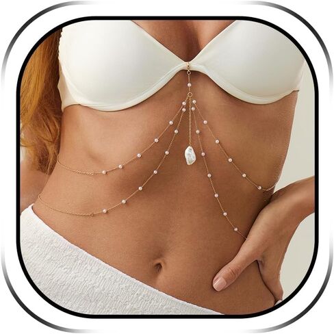 سلسلة الجسم الذهبية للنساء سلسلة الخصر الذهبية سلاسل الخصر اللؤلؤية مجوهرات الجسم للنساء العصرية in Saudi Arabia