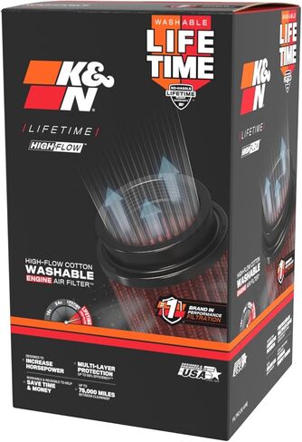 K&N High-Flow Original Lifetime Universal Clamp-On Air Filter: High Performance, Premium, Washable: Flange Diameter: 3.5 In, Filter Height: 9 In, Flange Length: 1.75 In, Shape: Round Tapered, RE-0920 in Saudi Arabia