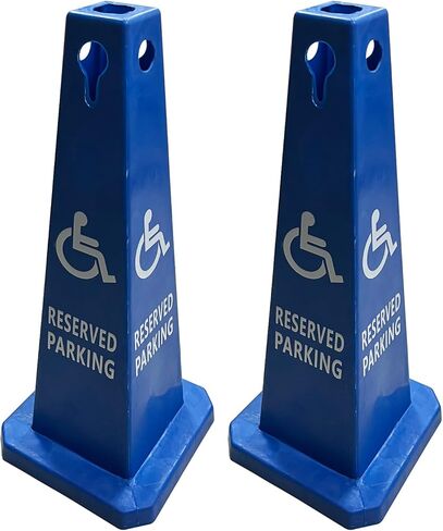 Four-Sided Traffic Cone Reserved Parking Sign with Handicap Symbol, High Visibility Blue and White, 26 inches Heigh, Reserved Parking Warning Cones, Stackable Traffic Safety Cones, Pack of 2 in Saudi Arabia