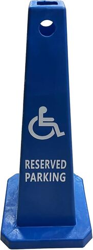 Four-Sided Traffic Cone Reserved Parking Sign with Handicap Symbol, High Visibility Blue and White, 26 inches Heigh, Reserved Parking Warning Cones, Stackable Traffic Safety Cones, Pack of 2 in Saudi Arabia