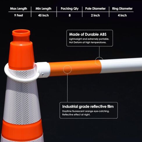8 حزم من 4 أقدام إلى الحد الأقصى 7 أقدام قضبان مخروطية مرورية قابلة للسحب، قضبان مخروطية عاكسة قابلة للتوسيع لسلامة مواقف السيارات، حواجز مؤقتة محمولة لبناء أعمال الطرق in Kuwait