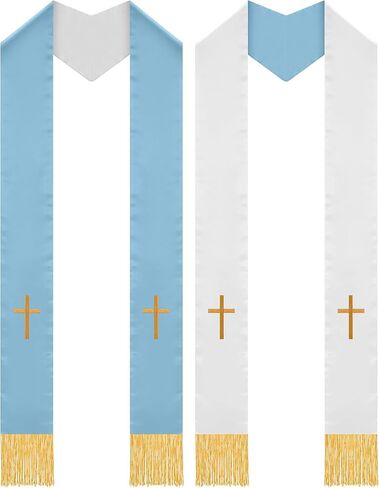 Eurzom 2 Pcs Embroidery Reversible Clergy Stole with Cross Tassels Wedding Church Minister Pastor Priest Shawls for Men Women in Saudi Arabia