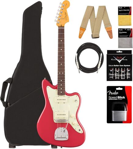 Fender American Professional Classic Jazzmaster - حزمة معدنية خضراء شيروود باهتة مع حقيبة أزعج وحزام وكابل ومجموعة تنظيف الجيتار in Saudi Arabia