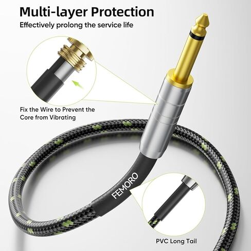 FEMORO Electric Guitar Cable 10 ft, Instrument 1/4 Inch Audio 22AWG Cord TS Straight Analog Signal Cords for Acoustic/Electric/Bass Guitar to Amplifier Amp Audio Interface Stereo Mixer in Saudi Arabia