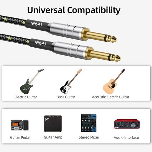 FEMORO Electric Guitar Cable 10 ft, Instrument 1/4 Inch Audio 22AWG Cord TS Straight Analog Signal Cords for Acoustic/Electric/Bass Guitar to Amplifier Amp Audio Interface Stereo Mixer in Saudi Arabia