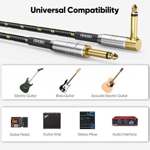 FEMORO Guitar Cable 10 ft, Instrument Cord 22AWG, Gold-Plated 1/4 Inch Jack, for Electric/Bass/Acoustic Electric Guitar to Amplifier Amp Pedal Stereo Mixer Audio Interface in Saudi Arabia