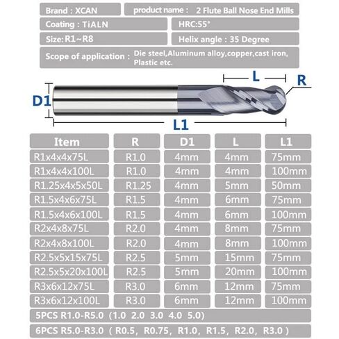 1 قطع كربيد 2 الناي الكرة الأنف نهاية المطاحن R1-R8 دوامة قاطعة المطحنة HRC55 أداة CNC راوتر بت النقش in Saudi Arabia