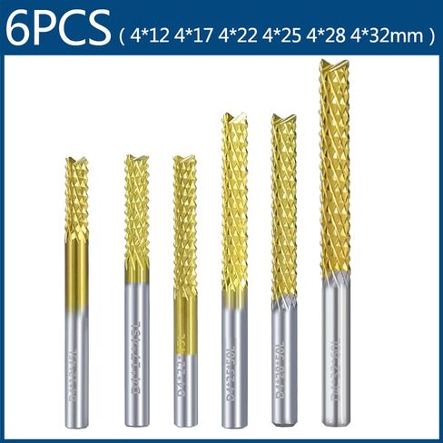 6 قطعة التيتانيوم الأنف نهاية مطحنة 4 مللي متر عرقوب PCB قاطعة المطحنة 12/17/22/25/28/32 مللي متر طول القطع الذرة CNC نتوءات دوارة مجموعة in Saudi Arabia
