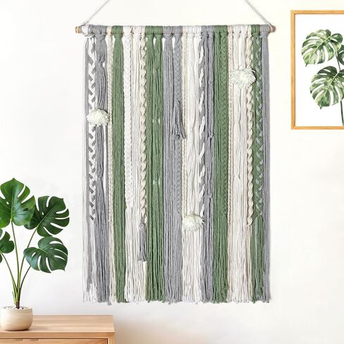 LOMOHOO Small Macrame Wall Hanging Boho Handmade Woven Tapestry Bohemian Wall Art Decor with Chic Wooden Beads Home Decor for Bedroom Living Room Apartment Dorm Gallery Wedding 16.5"x30" in Kuwait