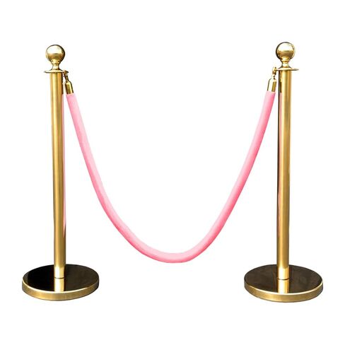 Gold Crown Top Decorative Rope Safety Queue Stanchion Barrier in 3 pcs Set, VIP Crowd Control (72" Pink Velvet) in Kuwait