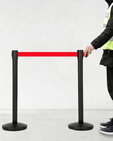 Commercial Retractable Belt Stanchion Set (4 Pack), Crowd Control Barrier with Heavy-Duty Metal Bases & 6.6ft Red Ropes, Carbon Steel Queue Post for Line Divider in Hotel, Theater and Concert in Saudi Arabia