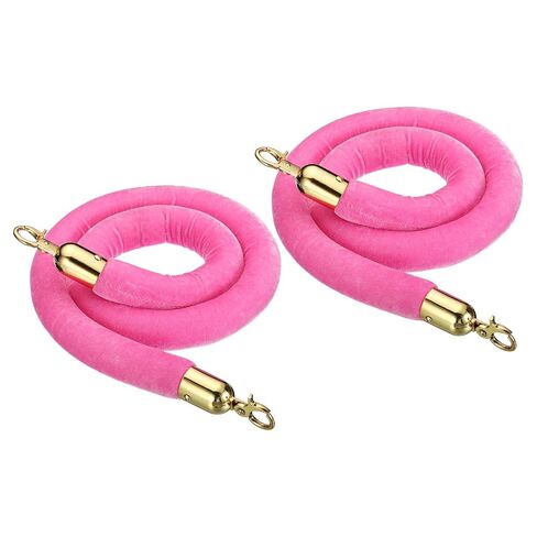 Velvet Queue Barrier Rope 4Ft Light Pink with Golden Snap Hooks for Crowd Control (2-Pack) in Kuwait