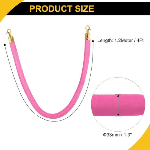 Velvet Queue Barrier Rope 4Ft Light Pink with Golden Snap Hooks for Crowd Control (2-Pack) in Kuwait