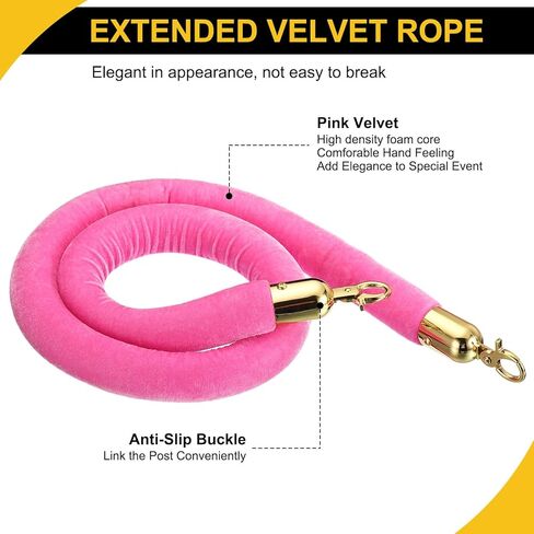 Velvet Queue Barrier Rope 4Ft Light Pink with Golden Snap Hooks for Crowd Control (2-Pack) in Kuwait