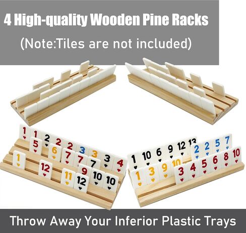 4 Wooden Rummy Replacement Racks/Trays for Rummikub Game, Rummy Cube Game Holders Only, 4 Wooden Racks for Okey Board Game in Saudi Arabia