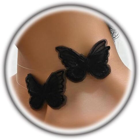 White Lace Butterfly Choker Necklace for Women,Striking Statement Insect Fabric Adjustable Necklace,Simple Gathering Anniversary Jewelry Gifts in Kuwait