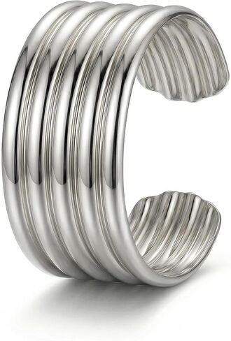 Collner Ribbed Cuff Bracelet for Women Vintage Boho Wide Minimalist Bangle Bracelets Statement Bracelet Thick Arm Cuff Gold Silver Bracelet in Kuwait