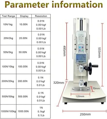 Digital Tensile Testing Machine 10-1000N, 5 Probes, 300mm Stroke, Hand Crank, Vertical Bench for Textile, Sports, Fishing, Accurate Pressure Measurement (20N-2KG) in Saudi Arabia