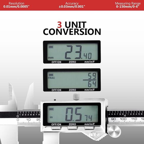 فرجار قابل لإعادة الشحن مقاس 12 بوصة، أداة قياس ميكرومتر من الفولاذ المقاوم للصدأ مع شاشة LCD كبيرة in Kuwait