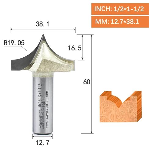 Point Cutting Round Over Bit Carbide Carving Tool Woodworking Tip Arc Edge Milling Cutter MDF Engraving Router Bit(12.7x38.1) in Saudi Arabia