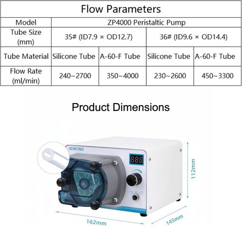 Complete Peristaltic Pump System ZP4000 Compact High-Flow Laboratory Peristaltic Pump with Digital Display Suitable for Filling Industrial Viscous Liquids (35# Silicone Tube, with Foot Pedal) in Saudi Arabia
