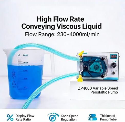 Complete Peristaltic Pump System ZP4000 Compact High-Flow Laboratory Peristaltic Pump with Digital Display Suitable for Filling Industrial Viscous Liquids (35# Silicone Tube, with Foot Pedal) in Saudi Arabia