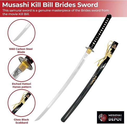 MedievalDepot Musashi Kill Bill Katana Replica 40" - Hand-Forged 1060 Carbon Steel Blade with Display Stand in Kuwait