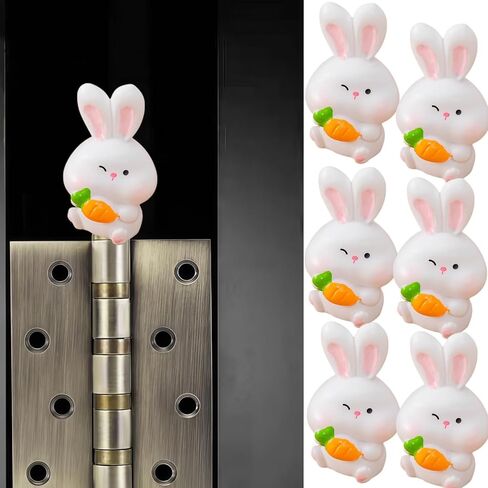 Cute Mini Creative Emotional Little Rabbit, Rabbit Holding Radish Hinge Heads Decorative Topper Set 6PCS, Home Decoration,Magnetic Hinge Head Toppers Door Hinge in Saudi Arabia