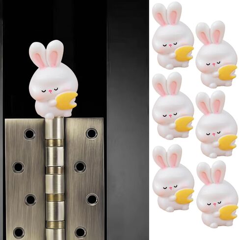 Cute Mini Creative Emotional Bunny, Rabbit Holding The Moon Hinge Heads Decorative Topper Set 6PCS, Home Decoration,Magnetic Hinge Head Toppers Door Hinge in Saudi Arabia