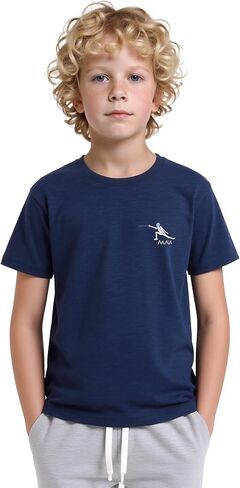 KlothoMAIA Boys’ Fencing Embroidered T-Shirt – Navy Blue Tee with White Stitch Detail in Kuwait