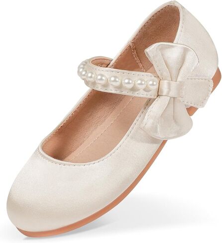 Girls' Mary Jane Flower Girl Shoes – Satin Wedding Party Shoes for Toddlers with Pearl Details | Comfortable & Elegant in Kuwait