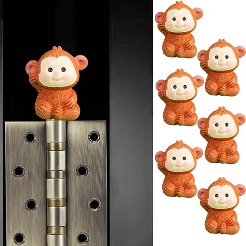 Cute Mini Creative Brown Little Monkey Hinge Heads Decorative Topper Set 6PCS, Home Decoration,Magnetic Hinge Head Toppers Door Hinge in Saudi Arabia